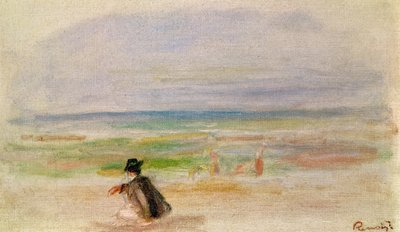 Hombre de Negro Sentado en la Playa de Pierre Auguste Renoir